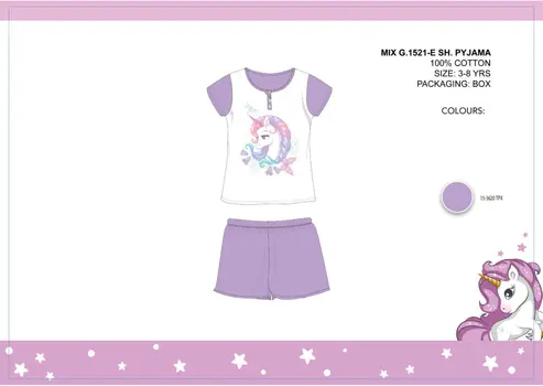 Unicorn summer short-sleeved children's pajamas - cotton pajamas - light purple - 116