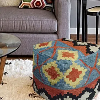 Tribal Nutmeg Kilim Pouf Cover