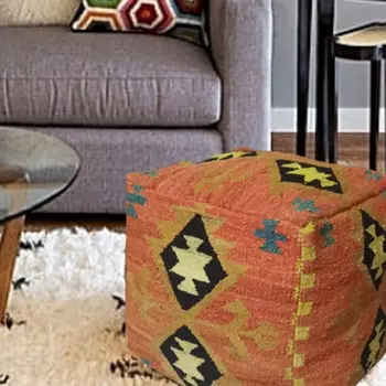 Woolen Japonica Kilim Pouf Cover