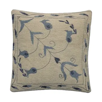 Embroidered Woolen Jet Grey Cushion Cover