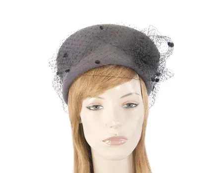 Large grey & black felt beret hat