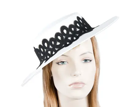White & Black boater hat with lace MA762WB