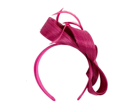 Fuchsia abaca loops and feathers racing fascinator by Fillies Collection