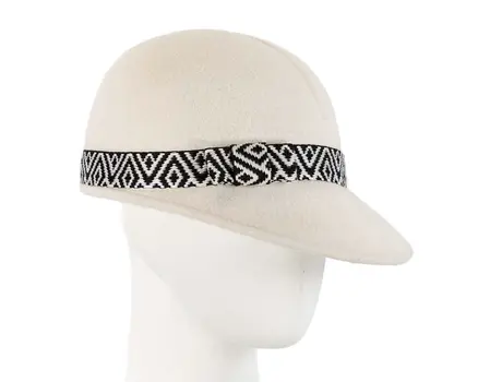 Ivory cream felt ladies fashion cap by Cupids Millinery