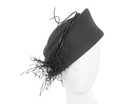 Large black winter felt pillbox hat for races buy online in Australia F572B