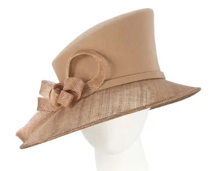 Gold ladies winter fashion hat by Cupids Millinery
