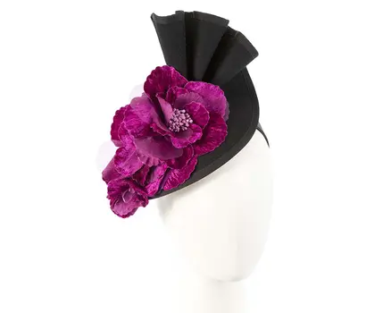 Large black felt purple flower winter racing fascinator