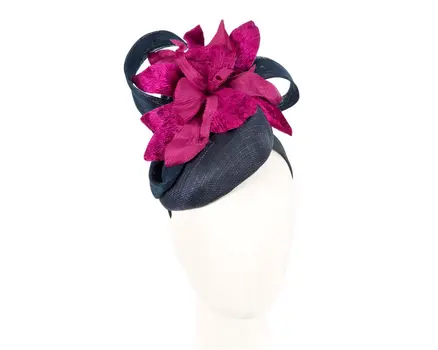 Tall navy & purple racing pillbox fascinator by Fillies Collection