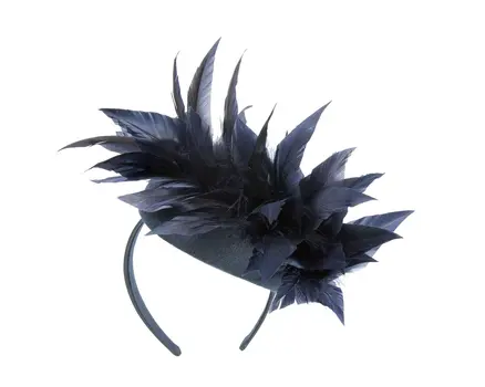 Navy feather winter facing fascinator