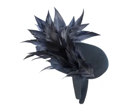 Navy feather winter facing fascinator