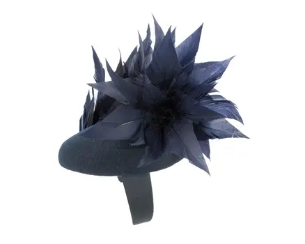 Navy feather winter facing fascinator