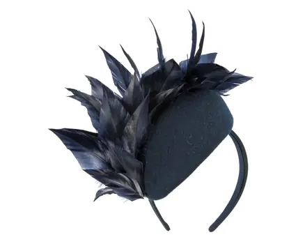 Navy feather winter facing fascinator