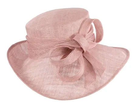 Wide brim dusty pink ladies fashion sinamay hat