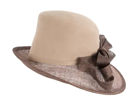 Beige & Chocolate ladies winter fashion hat by Cupids Millinery