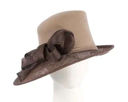 Beige & Chocolate ladies winter fashion hat by Cupids Millinery