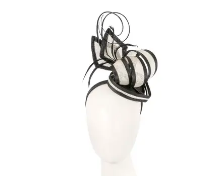Sinamay cream and black fascinator with feathers by Max Alexander