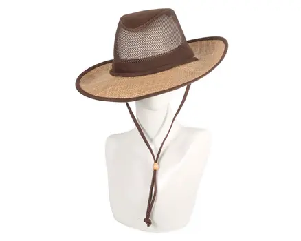 Wide brim summer fedora hat with chin strap