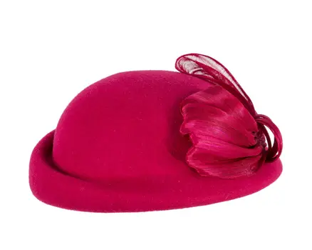 Elegant Magenta Felt Hat with Silk Abaca Trim by Fillies Collection