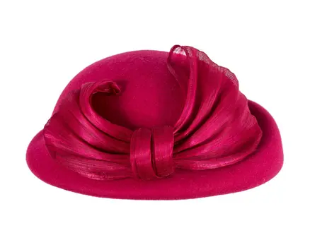 Elegant Magenta Felt Hat with Silk Abaca Trim by Fillies Collection