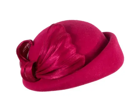 Elegant Magenta Felt Hat with Silk Abaca Trim by Fillies Collection