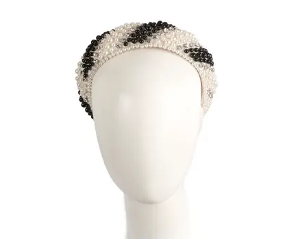 Cream & black pearl fascinator headband by Cupids Millinery