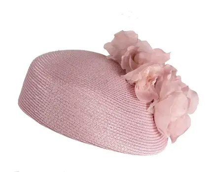 Modern dusty pink beret hat with flowers by Max Alexander