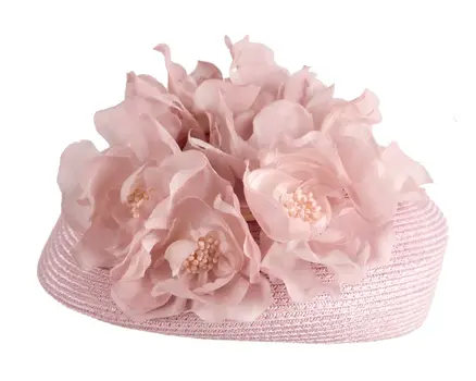 Modern dusty pink beret hat with flowers by Max Alexander