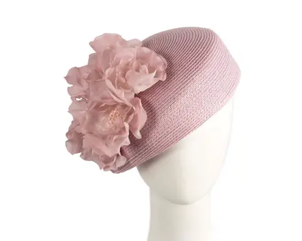 Modern dusty pink beret hat with flowers by Max Alexander