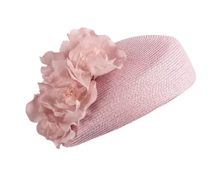 Modern dusty pink beret hat with flowers by Max Alexander