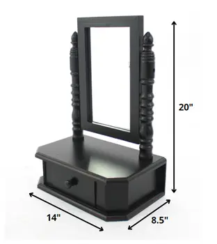 20" Black Wood Framed Freestanding Makeup Shaving Tabletop Mirror