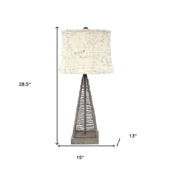 29" Gray Metal Geometric Bedside With White Text Drum Shade