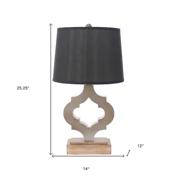 25" Distressed Brown Wood Novelty Bedside Lamp With Black Drum Shade