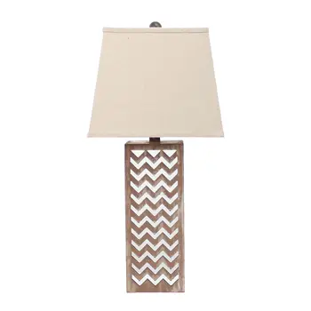 28" Distressed Natural And Silver Metal Bedside Lamp With Beige Cone Shade