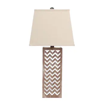 28" Distressed Natural And Silver Metal Bedside Lamp With Beige Cone Shade