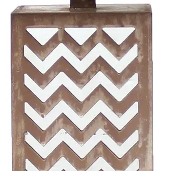 28" Distressed Natural And Silver Metal Bedside Lamp With Beige Cone Shade
