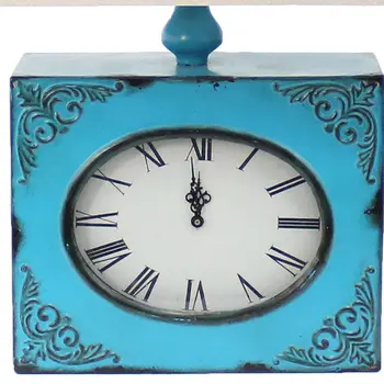 22" Distressed Blue Metal Bedside Lamp With Beige Shade