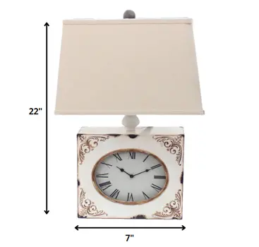 22" Distressed White Metal Bedside Lamp With Beige Shade