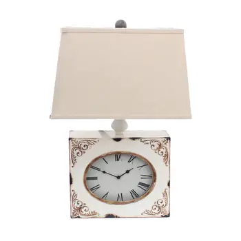 22" Distressed White Metal Bedside Lamp With Beige Shade