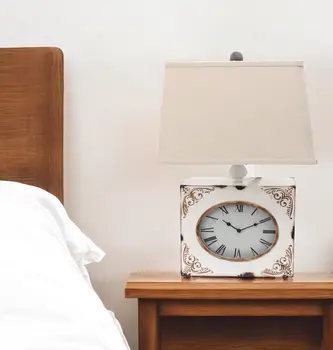 22" Distressed White Metal Bedside Lamp With Beige Shade