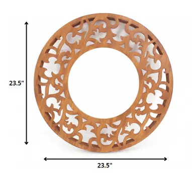 24" Brown Round Wood Framed Accent Mirror