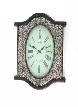 20" Oval Antiqued Bronze Wood and Glass Analog Wall Clock