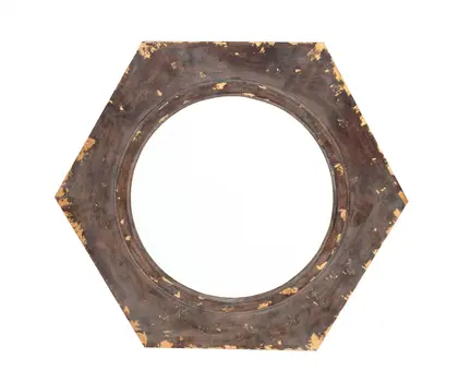 24" Bronze Hexagon Distressed Wood Framed Accent Mirror