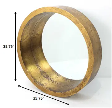 36" Gold Round Solid Wood Framed Accent Mirror