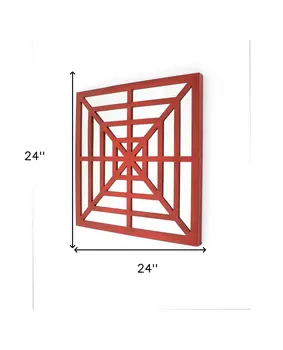 24" X 24" X 1" Red Mirrored Wooden  Wall Decor