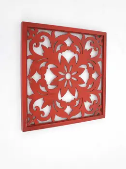 Red Flower Wood Hanging Dimensional Sculpture