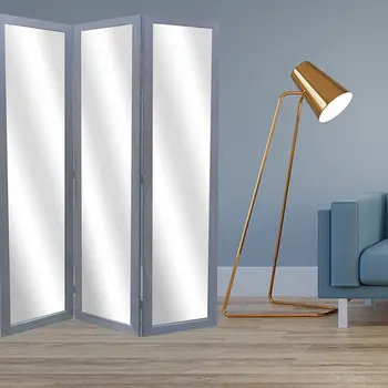 50 X 69 Gray Glass & Wood Mirror  Screen