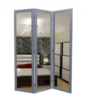 50 X 69 Gray Glass & Wood Mirror  Screen