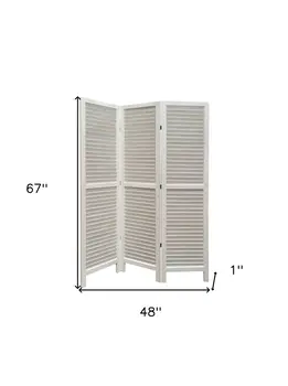 White Finish Wood Shutter 3 Panel Room Divider Screen