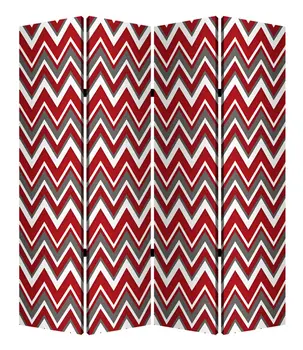 84" X 84" Red And Gray Wood Canvas Screen