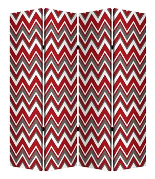 84" X 84" Red And Gray Wood Canvas Screen